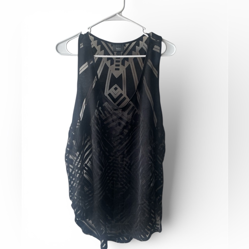 Mossimo Black Asymmetrical Graphic Tank Top